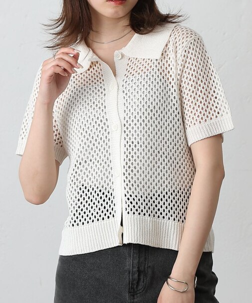 透かし編みポロカーディガン
