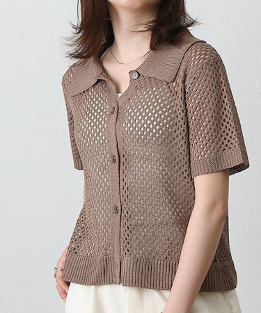 透かし編みポロカーディガン