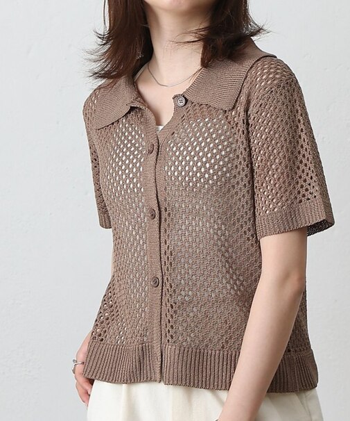 透かし編みポロカーディガン