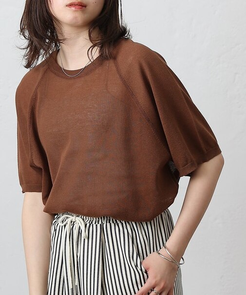 半袖シアーラグランニットプルオーバー