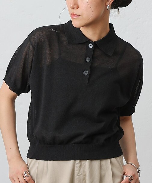 半袖シアーポロニット