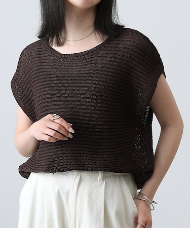 ガーター編みノースリニットプルオーバー