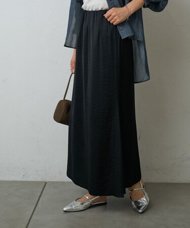 サマーサテン裾フレアスカート