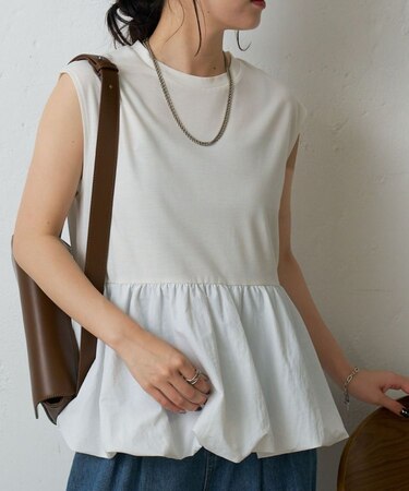 バルーンペプラムフレンチTシャツ
