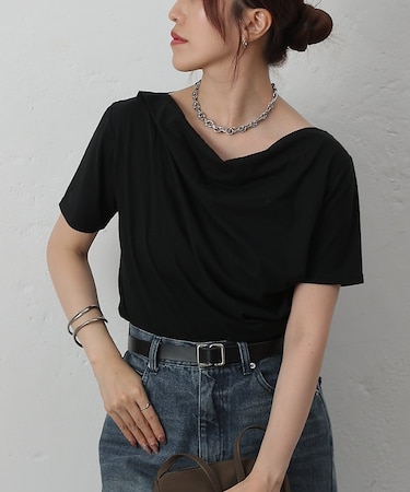 2wayショルダードレープTシャツ