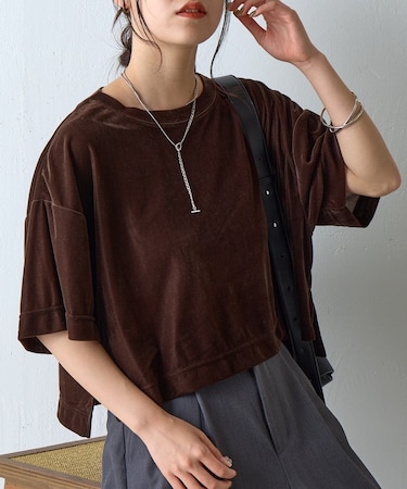 シアーベロアワイドクロップドTシャツ