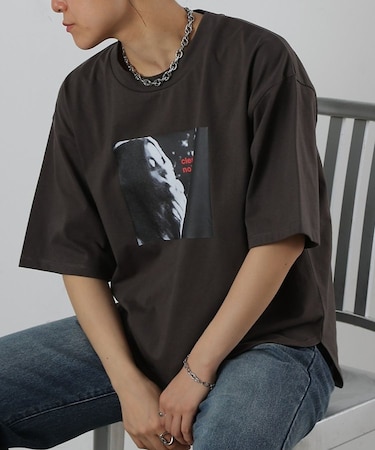 裾ラウンドフォトプリントTシャツ