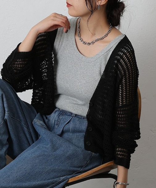 メッシュ編みカーディガン