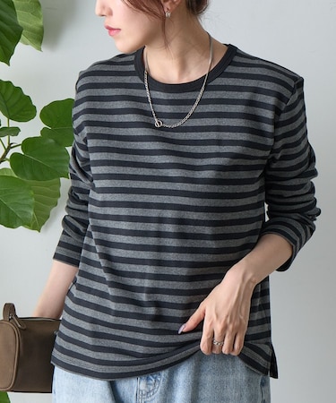 ボーダークルーネック長袖Tシャツ