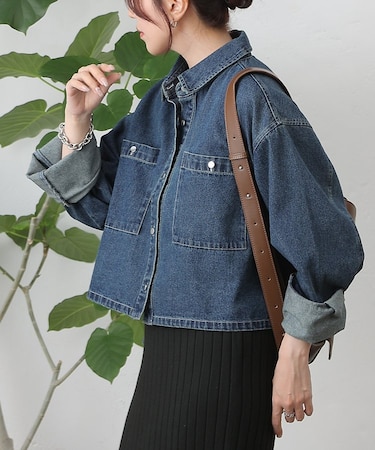 8ozデニムクロップドシャツ
