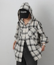 【WEB限定】起毛チェックフードシャツ