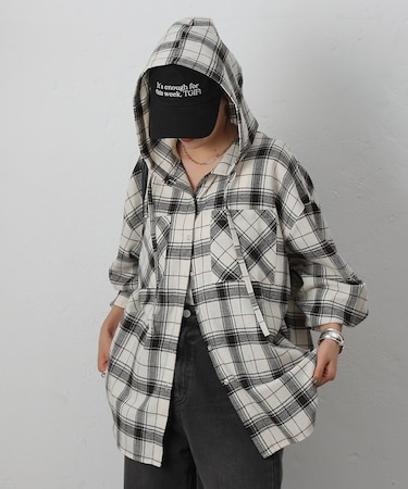 【WEB限定】起毛チェックフードシャツ