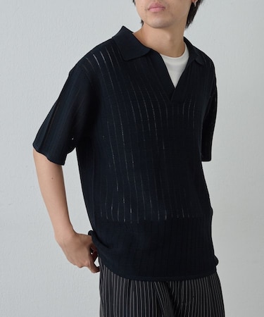 透かし編み半袖スキッパーニット