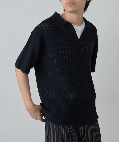 透かし編み半袖スキッパーニット