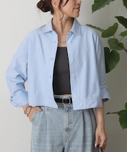 ストライプクロップドシャツブルゾン