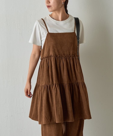 フェイクスエードティアードミニキャミワンピース