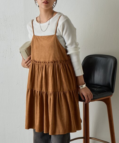 フェイクスエードティアードミニキャミワンピース