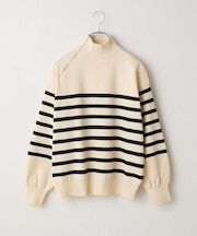 エステルヤーンサイドネックジップボーダーニット