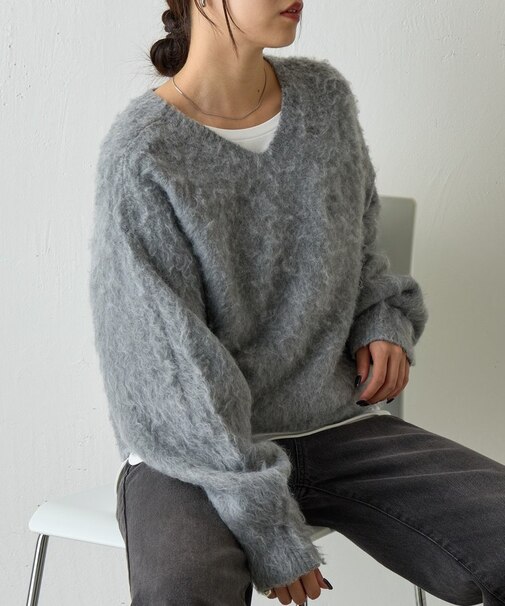 【リバイバル/２WAY】モヘアタッチニットプルオーバー