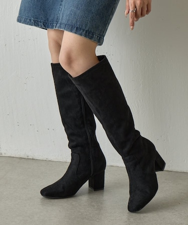 スクエアヒールストレッチブーツ