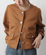 スエードポンチノーカラージャケット