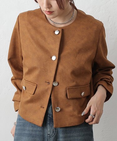 スエードポンチノーカラージャケット