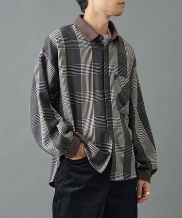 先染めチェック袖ギャザーBIGシャツ