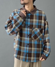 先染めチェック袖ギャザーBIGシャツ