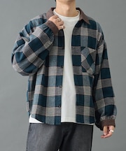先染めチェック袖ギャザーBIGシャツ