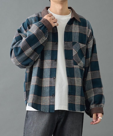 先染めチェック袖ギャザーBIGシャツ