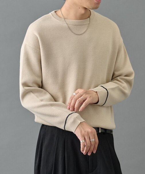 リサイクルポリライン配色クルーニット