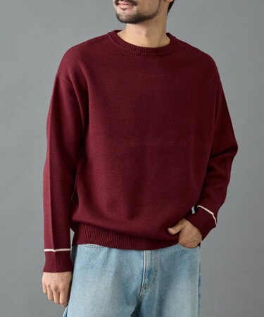 リサイクルポリライン配色クルーニット