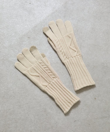 模様編みリブロング手袋