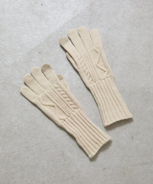 模様編みリブロング手袋