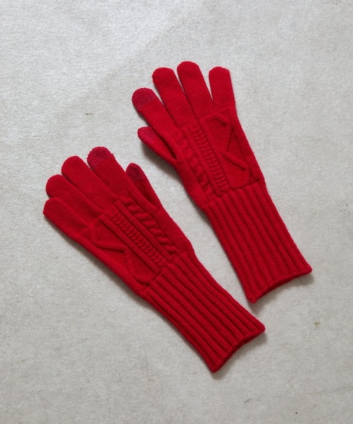 模様編みリブロング手袋