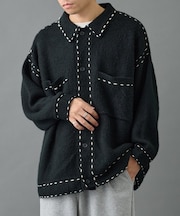 モヘアライクハンドステッチ襟付きカーディガン