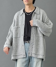 モヘアライクハンドステッチ襟付きカーディガン