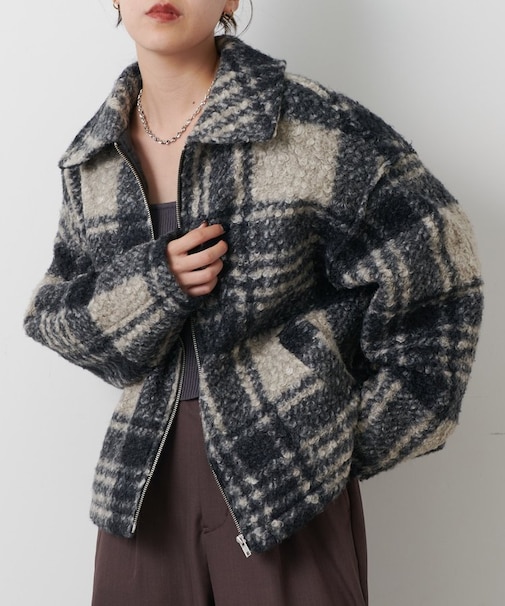 フェイクリングウールチェックZIPブルゾン