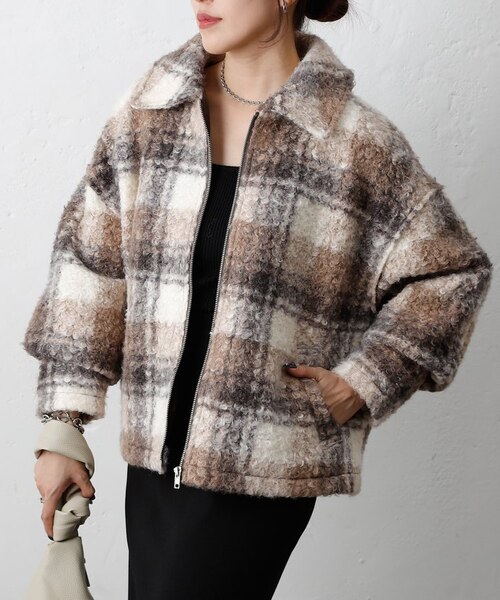 フェイクリングウールチェックZIPブルゾン｜コロニートゥーワン