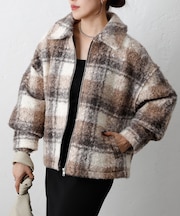 フェイクリングウールチェックZIPブルゾン