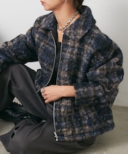 フェイクリングウールチェックZIPブルゾン