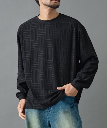 タイルフリース長袖プルオーバー