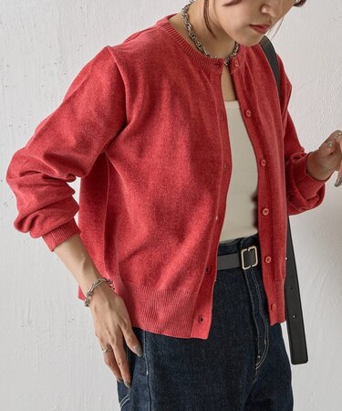 ベロアモールクルーネックカーディガン