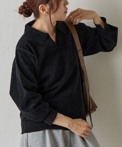 ベロアモールスキッパーポロニット