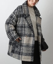 チェックダブルテーラードジャケットコート