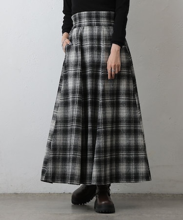 起毛チェックフレアスカート