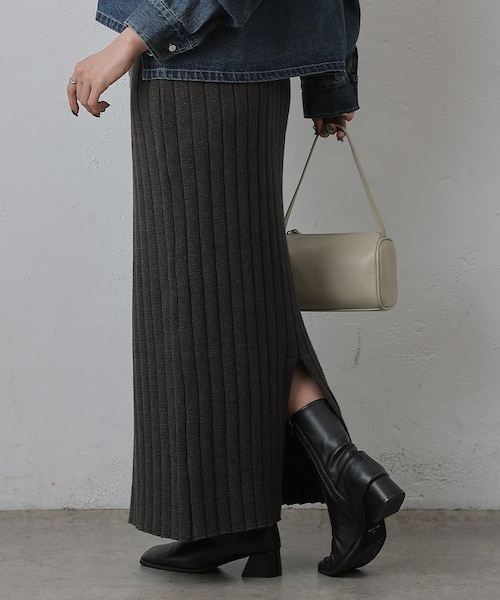 沙予ページ セットアップ対応】ワイドリブIラインニットスカート｜コロニートゥー