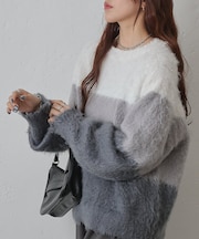 カラーブロックニットプルオーバー