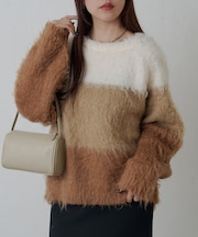 カラーブロックニットプルオーバー