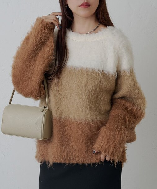 カラーブロックニットプルオーバー